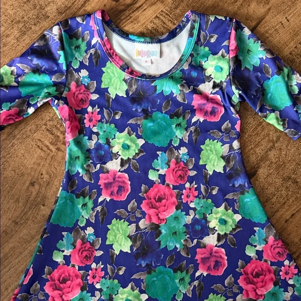 LuLaRoe Kids Floral Dress - Blue, Pink, Green